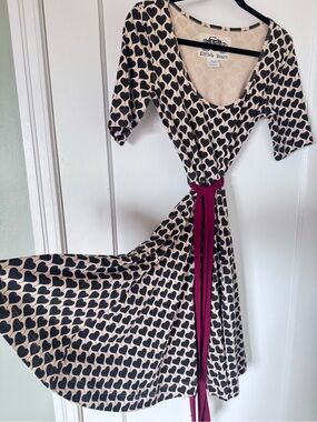 Effie's Heart Cream Dress with Black Heart Print and Dark Red Sash